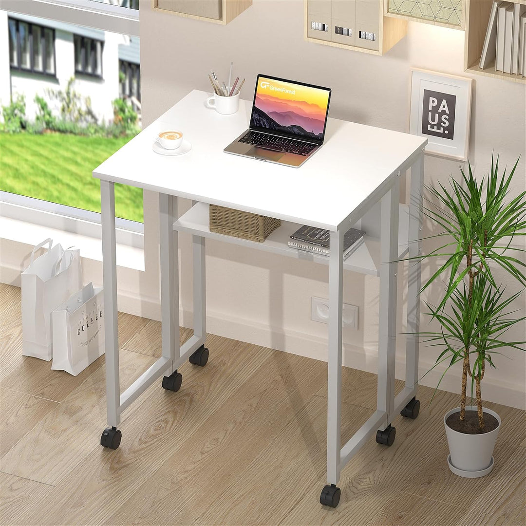 GreenForest Kleiner Schreibtisch Klappbar, 80 cm Klappschreibtisch mit Rollen, Einfache Montage Klap