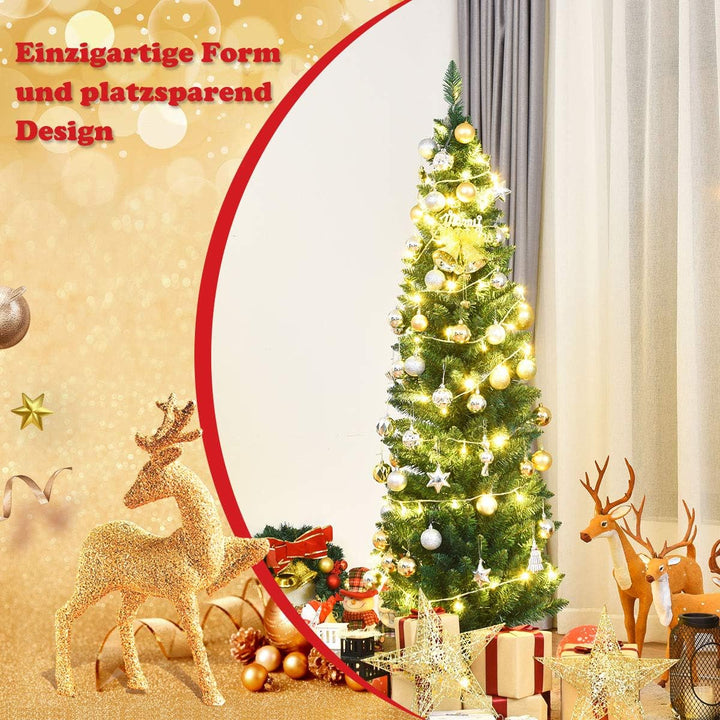 COSTWAY 150/180/210/240cm Bleistift Weihnachtsbaum, künstlicher Tannenbaum mit Metallständer, Christ