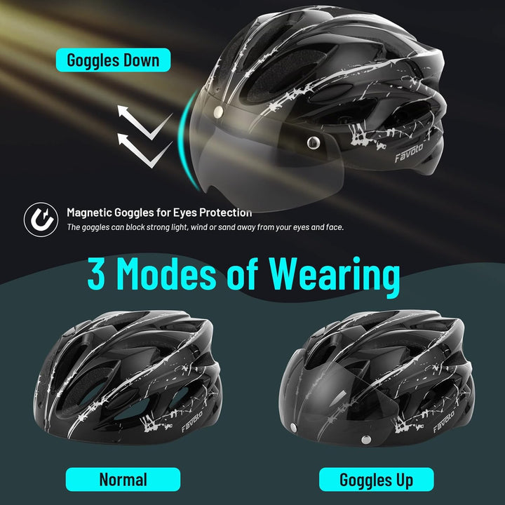 Favoto Fahrradhelm Herren mit Licht - Damenhelm Fahrradhelm Leichtgewicht Atmungsaktiv mit Brille Rü