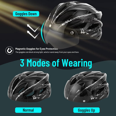 Favoto Fahrradhelm Herren mit Licht - Damenhelm Fahrradhelm Leichtgewicht Atmungsaktiv mit Brille Rü