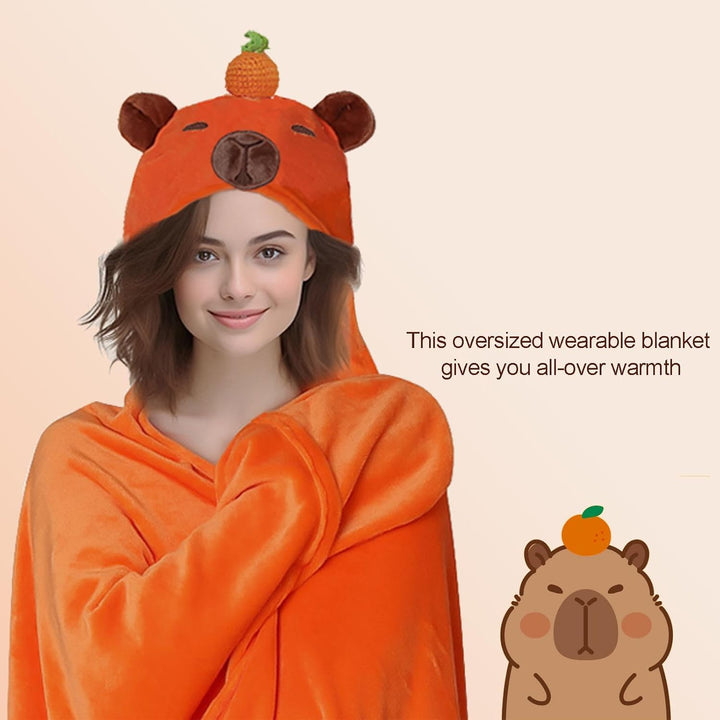 MSISILY Tragbare Decke Hoodie Kuscheldecke Mit Ärmeln, Decke Zum Anziehen Grosse Capybara Decke Gesc