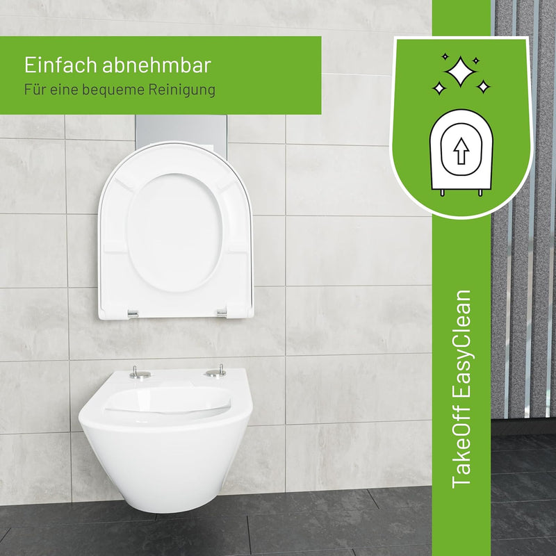 LUVETT® WC-Sitz D230 D-Form Weiss mit Absenkautomatik SoftClose, EasyClean (abnehmbar), Duroplast, e