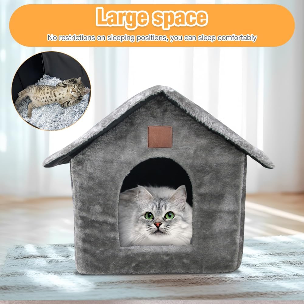 Katzenhaus, Katzenhöhle mit Abnehmbarem Plüschkissen, Hundehöhle, Winterfest Wasserdicht Wetterfeste
