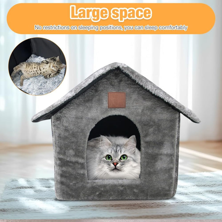 Katzenhaus, Katzenhöhle mit Abnehmbarem Plüschkissen, Hundehöhle, Winterfest Wasserdicht Wetterfeste