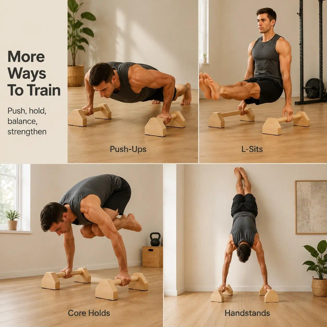 Liegestützgriffe, 2 Push Up Bars, Handstandstange, Holz Parallettes, mit Zwei Abnehmbaren Griffschla