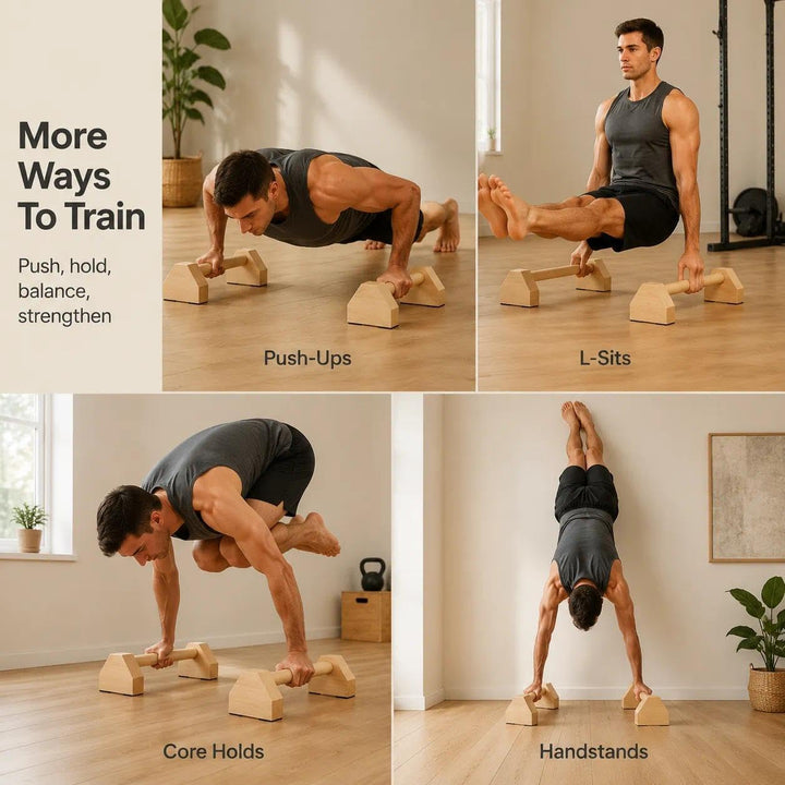 Liegestützgriffe, 2 Push Up Bars, Handstandstange, Holz Parallettes, mit Zwei Abnehmbaren Griffschla