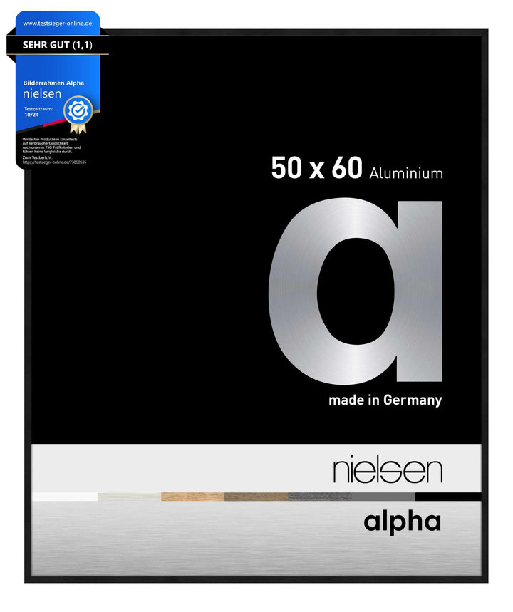 nielsen Aluminium Bilderrahmen Alpha, 50x60 cm, Eloxal Schwarz Matt Eloxal Schwarz Matt 50 x 60 cm,