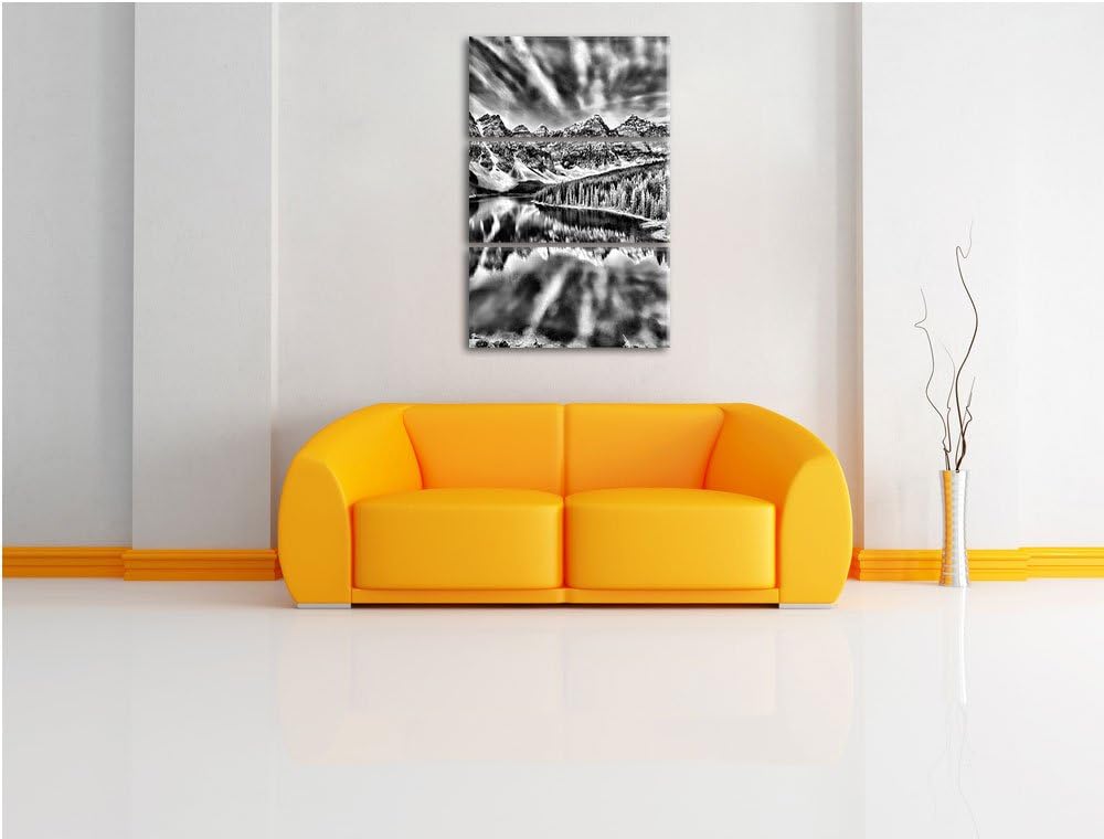 Pixxprint Bergsee als Leinwandbild/Grösse: 3 Teilig (120x80) cm/Wandbild/Kunstdruck/fertig bespannt