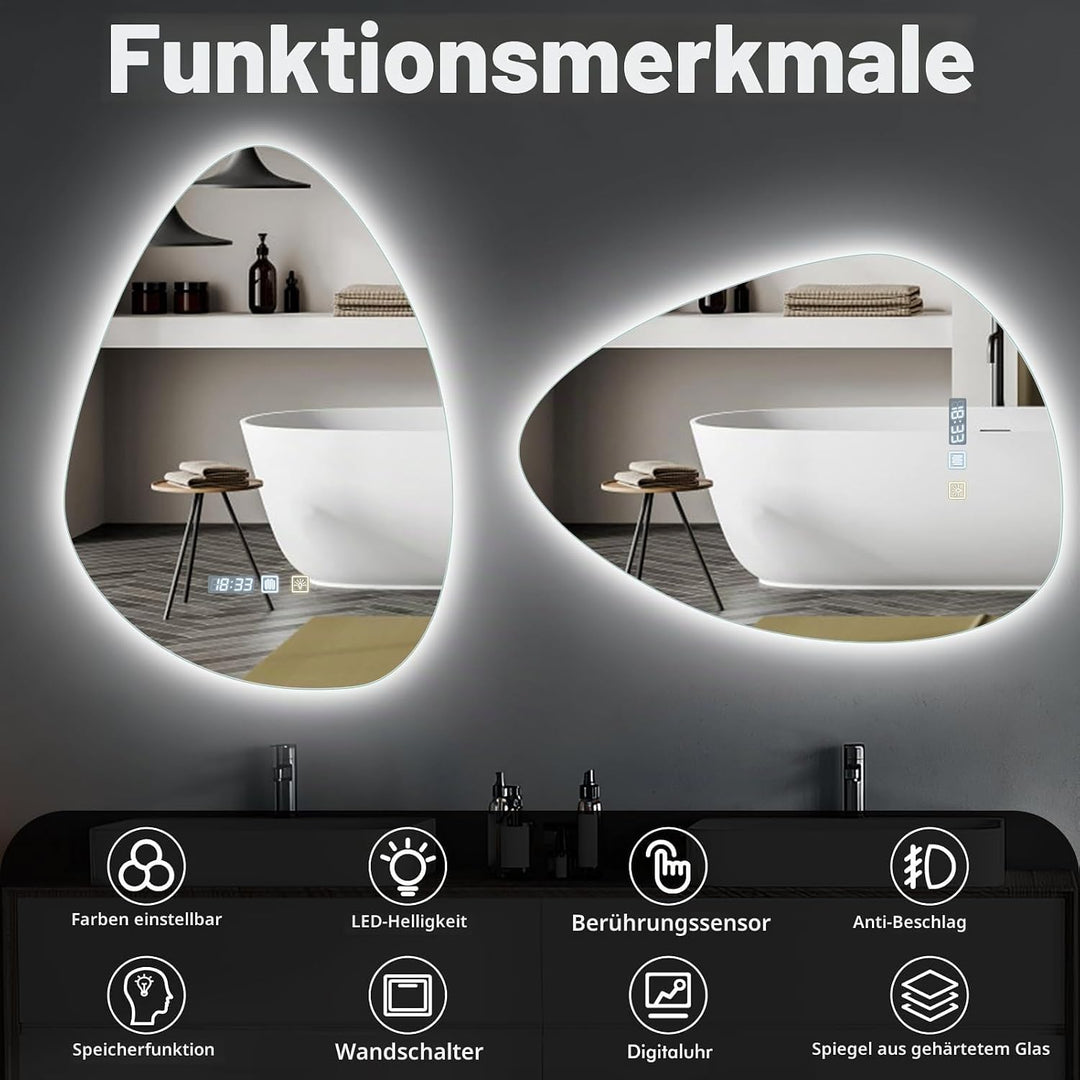 500 * 700mm Spiegel mit Beleuchtung, Asymmetrischer Badspiegel mit Beleuchtung, LED badezimmerspiege