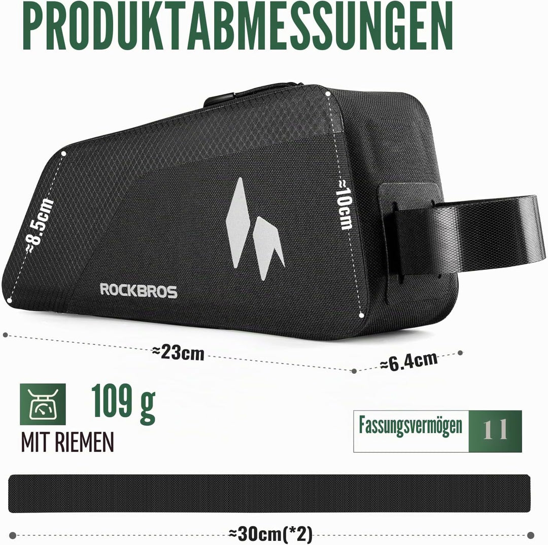 ROCKBROS Fahrrad Rahmentasche 100% Wasserdicht 1L, Oberrohrtasche Schlankes Design mit Formstabiler