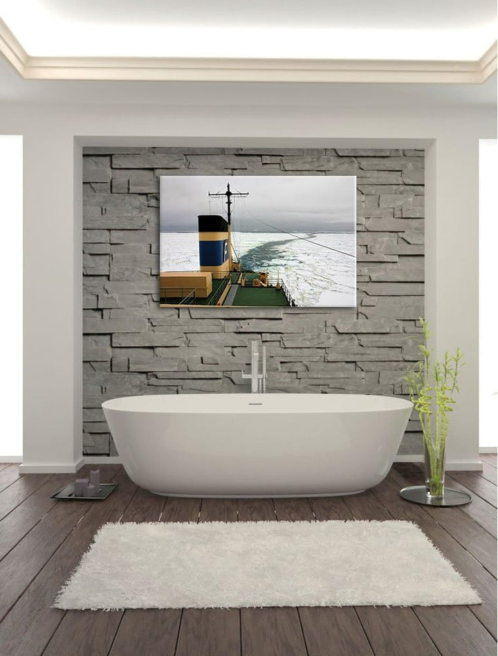 Pixxprint riesiges Schiff in Eisdecke 100x70cm Leinwandbild Wandbild Kunstdruck 100x70 cm, 100x70 cm