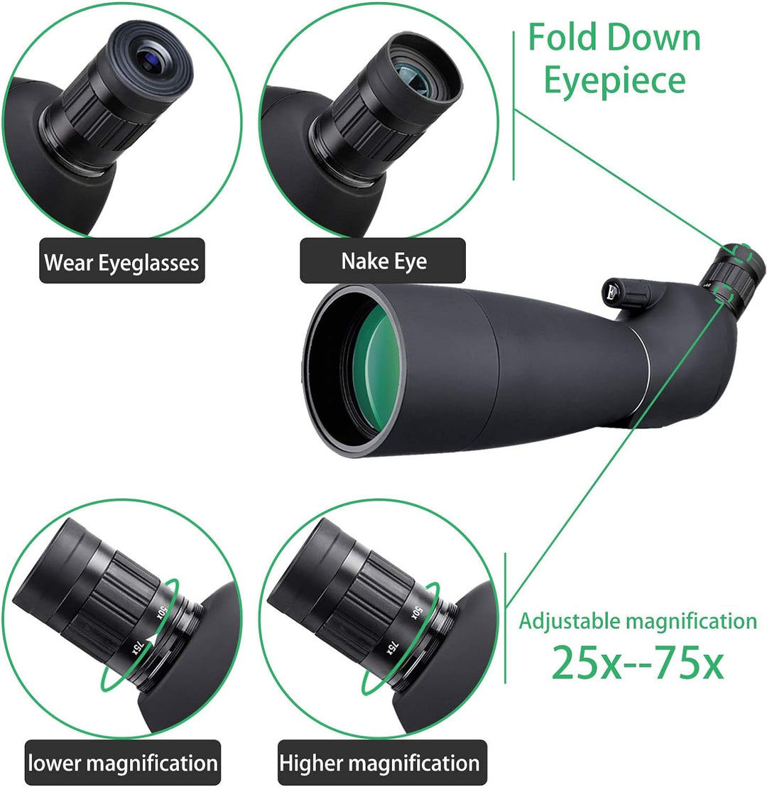 Svbony SV28 Spektiv, 25-75x70 Spektiv mit Stativ, HD BAK4 Prisma FMC Objektiv Spektiv mit Telefonada