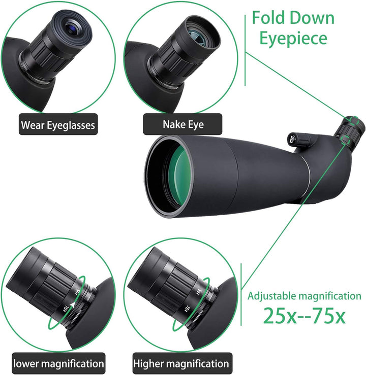 Svbony SV28 Spektiv, 25-75x70 Spektiv mit Stativ, HD BAK4 Prisma FMC Objektiv Spektiv mit Telefonada