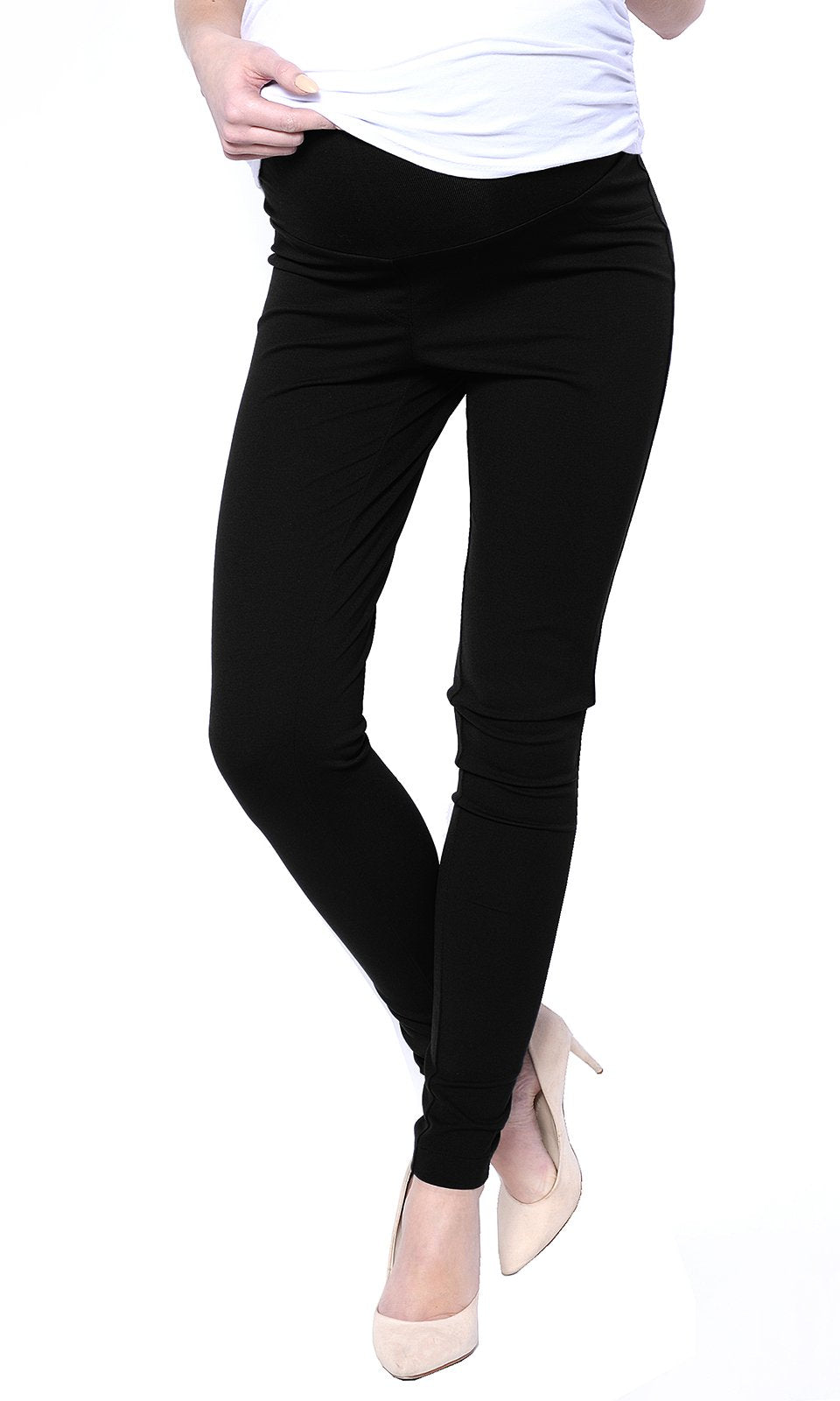 Mija - Elegante Damen Slim Umstandshose mit Bauchband 1046, XL Schwarz