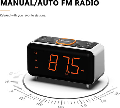 Radiowecker mit App-Steuerung, Bluetooth, FM-Radio, Dual Alarm von 4-Alarmmodi, Easy Snooze, Dimmer,