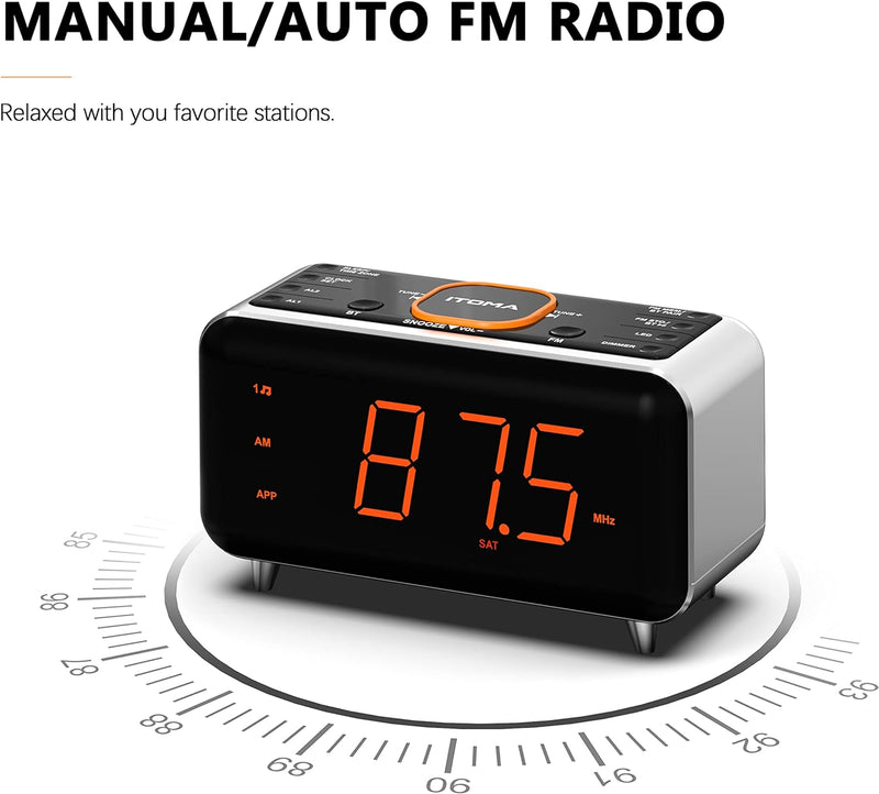 Radiowecker mit App-Steuerung, Bluetooth, FM-Radio, Dual Alarm von 4-Alarmmodi, Easy Snooze, Dimmer,