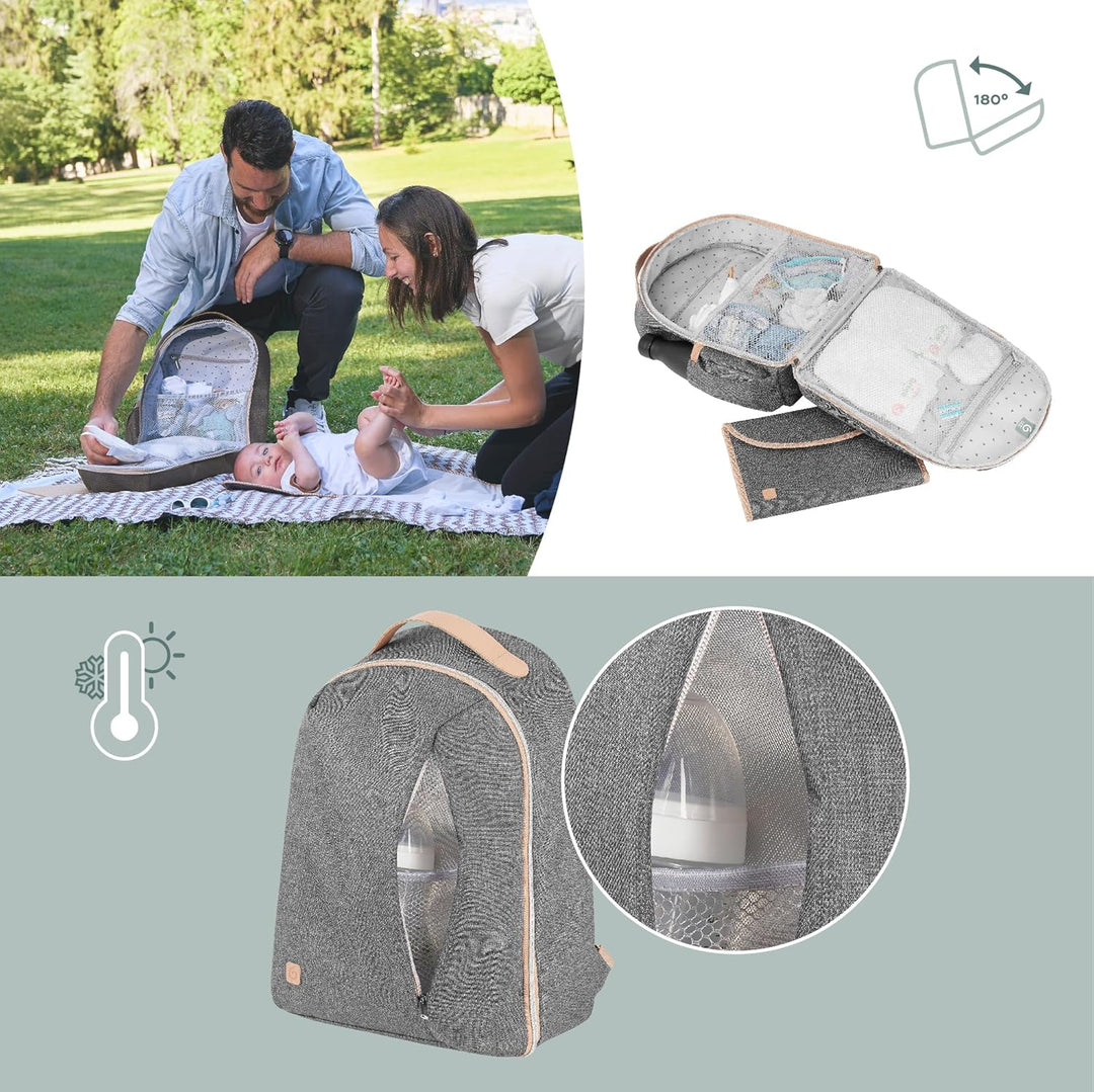 Babymoov Wickelrucksack Le Pyla Smokey - 17l Stauvolumen, 180 Grad Kofferöffnung, wasserabweisend, S