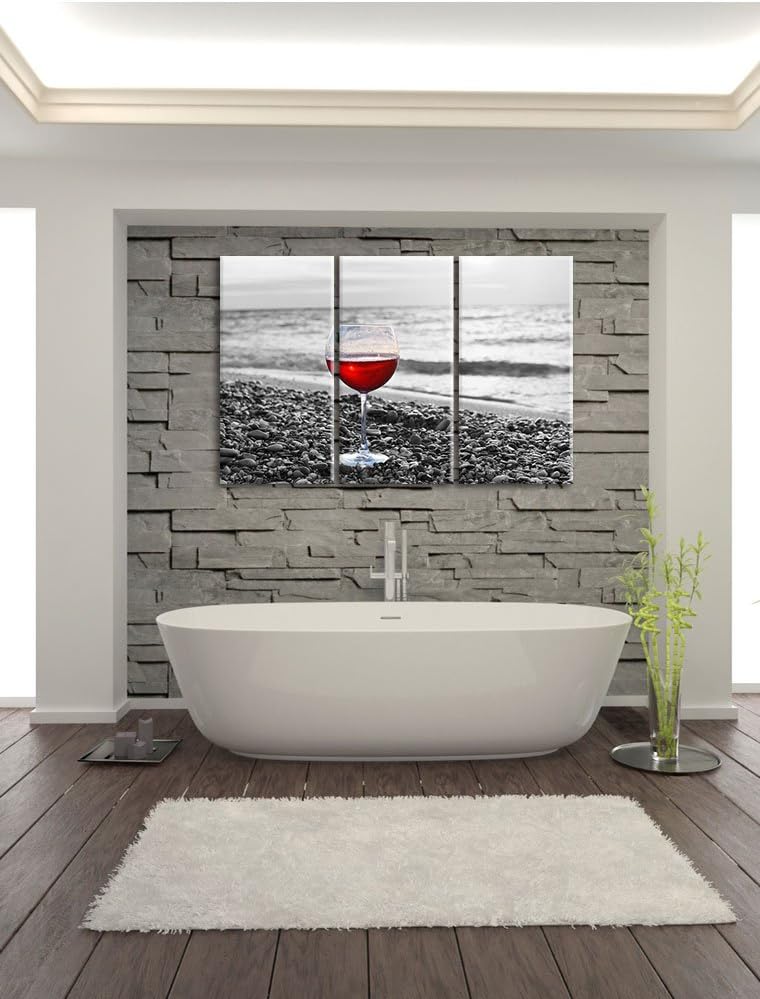Pixxprint Weinglas am Strand als Leinwandbild | Grösse: 3 Teilig (120x80) | Wandbild| Kunstdruck | f