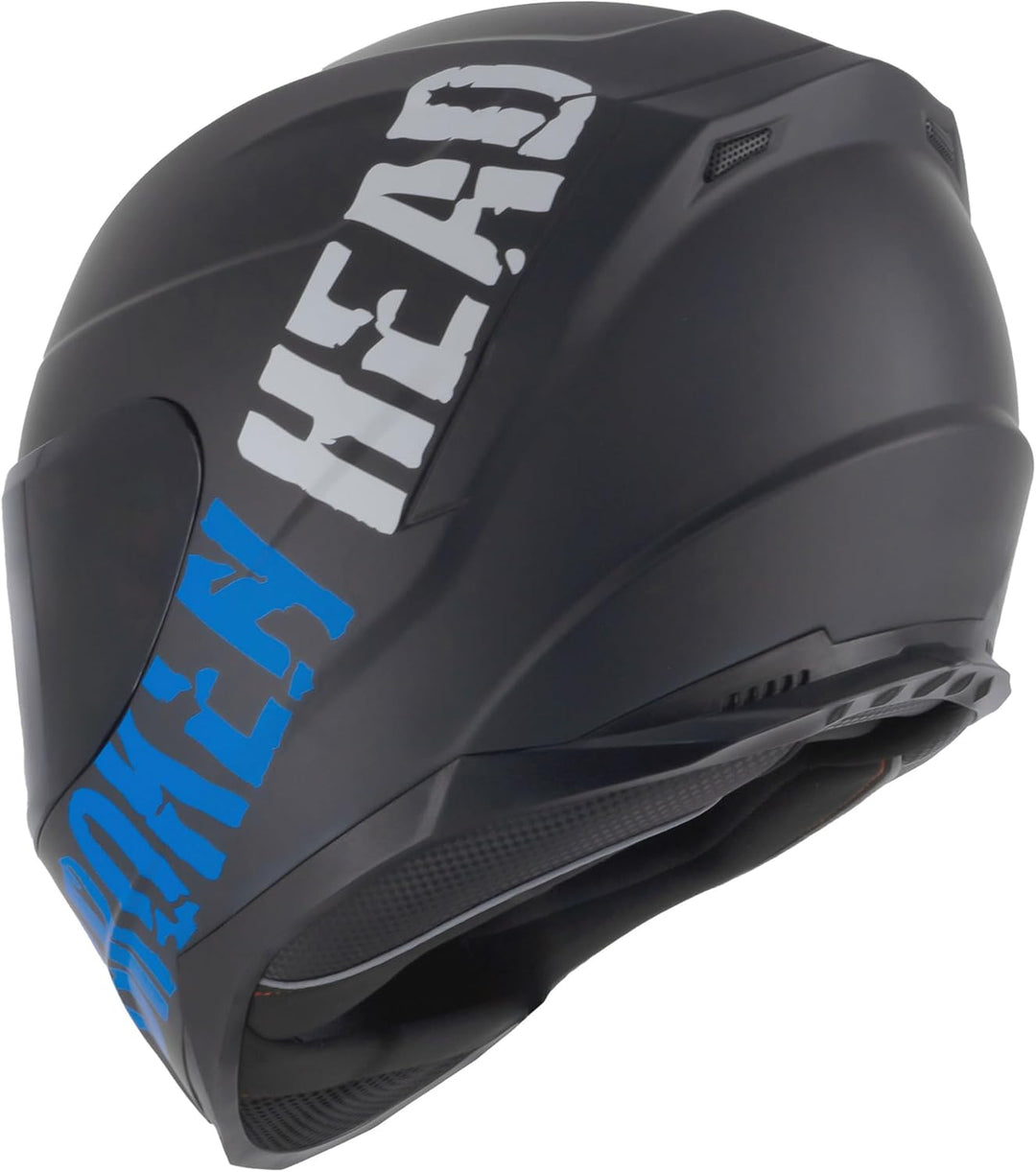 Broken Head BeProud Sport Blau Ltd. - Motorradhelm Mit 2 Visieren (Schwarz + Klar) Integralhelm Matt