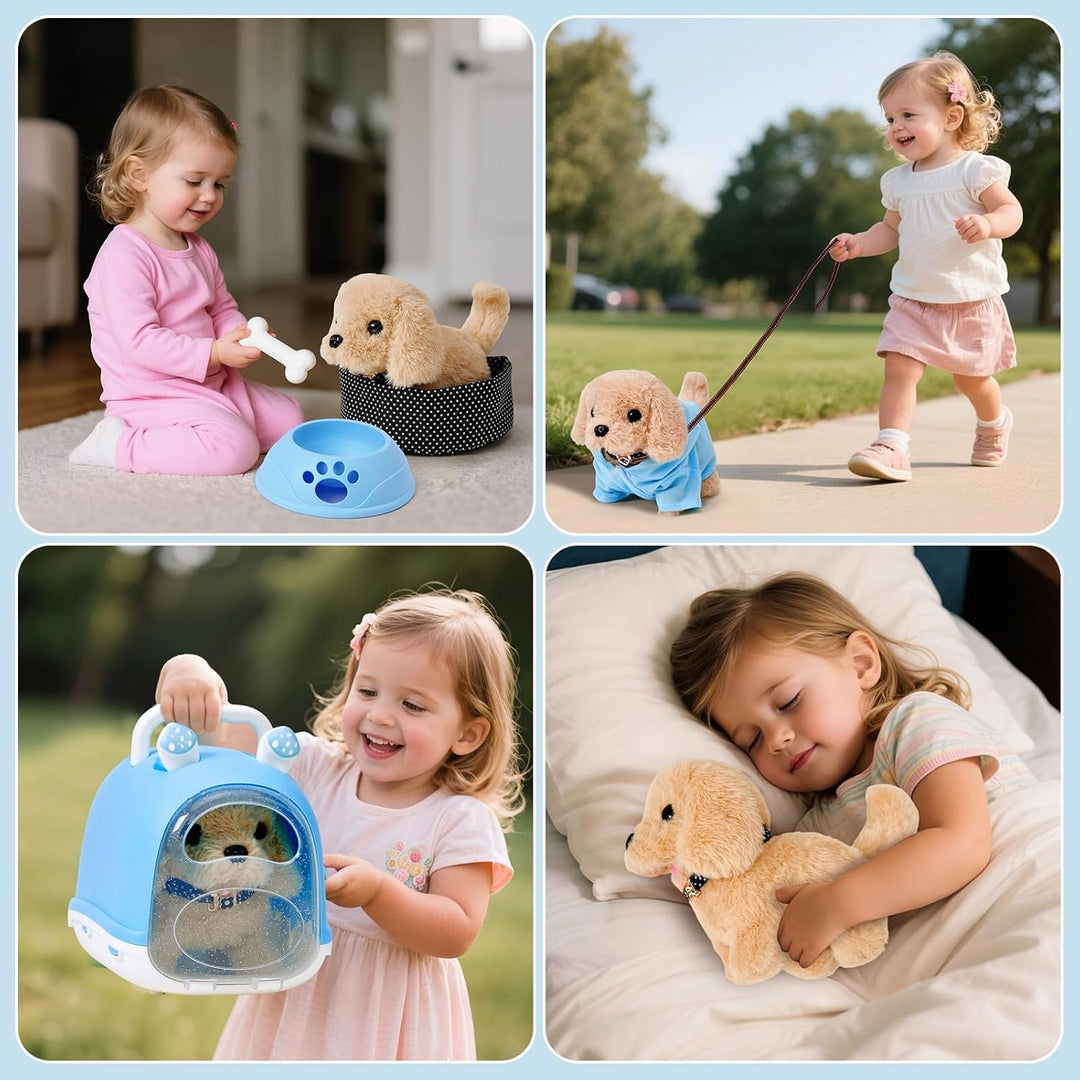 Tacobear Hund Spielzeug Kinder der Läuft und Bellt, Elektrischer Hund mit Leine Hundekäfig Hundemant