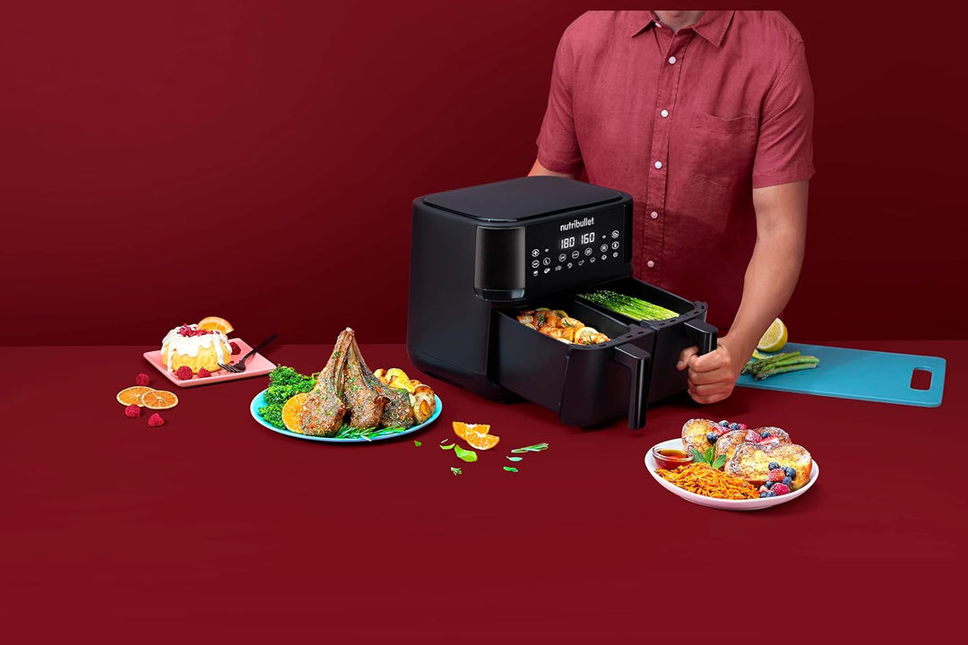 nutribullet Doppelschubladen-Luftfritteuse 8L mit grosser Auswahl an Kochmodi, digitaler LED-Touchsc