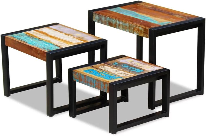 Festnight 3-TLG Satztisch Set | Holz Beistelltisch Sofatisch Kaffeetisch Wohnzimmer Tishch aus Recyc