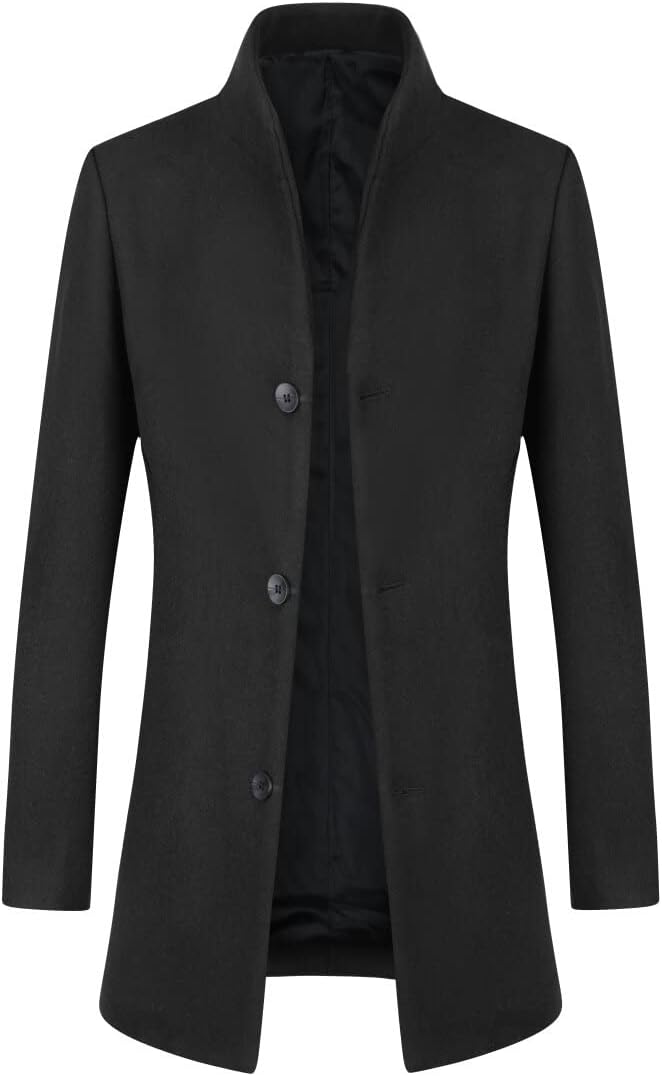 Allthemen Wintermantel Herren Mantel Slim Fit Lang Wollmantel Business Mantel mit Stehkragen Herren