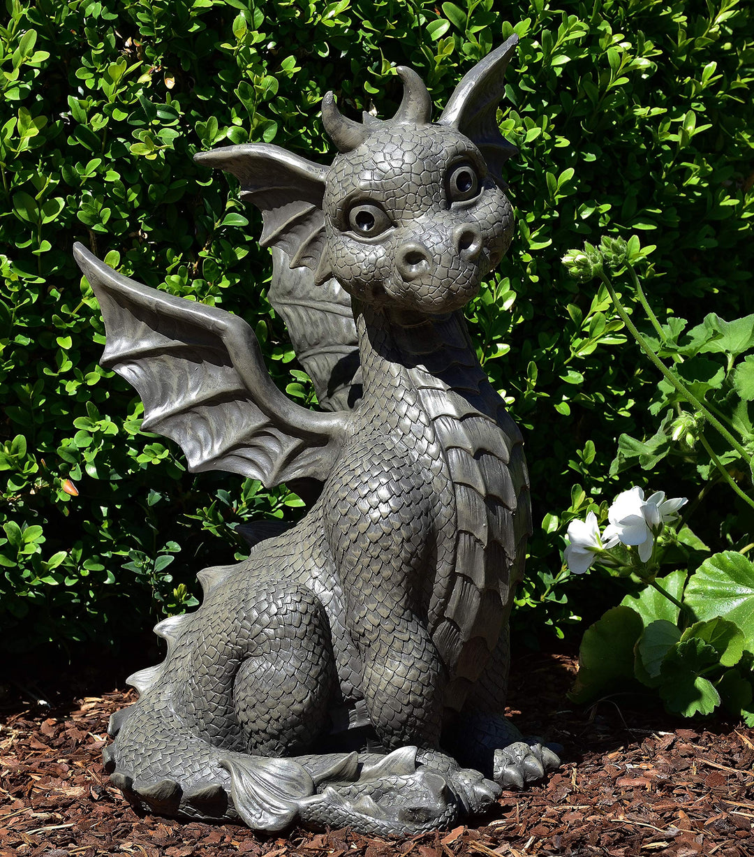 Drachen Gartenfigur Drachenkind sitzend gross