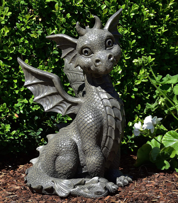 Drachen Gartenfigur Drachenkind sitzend gross