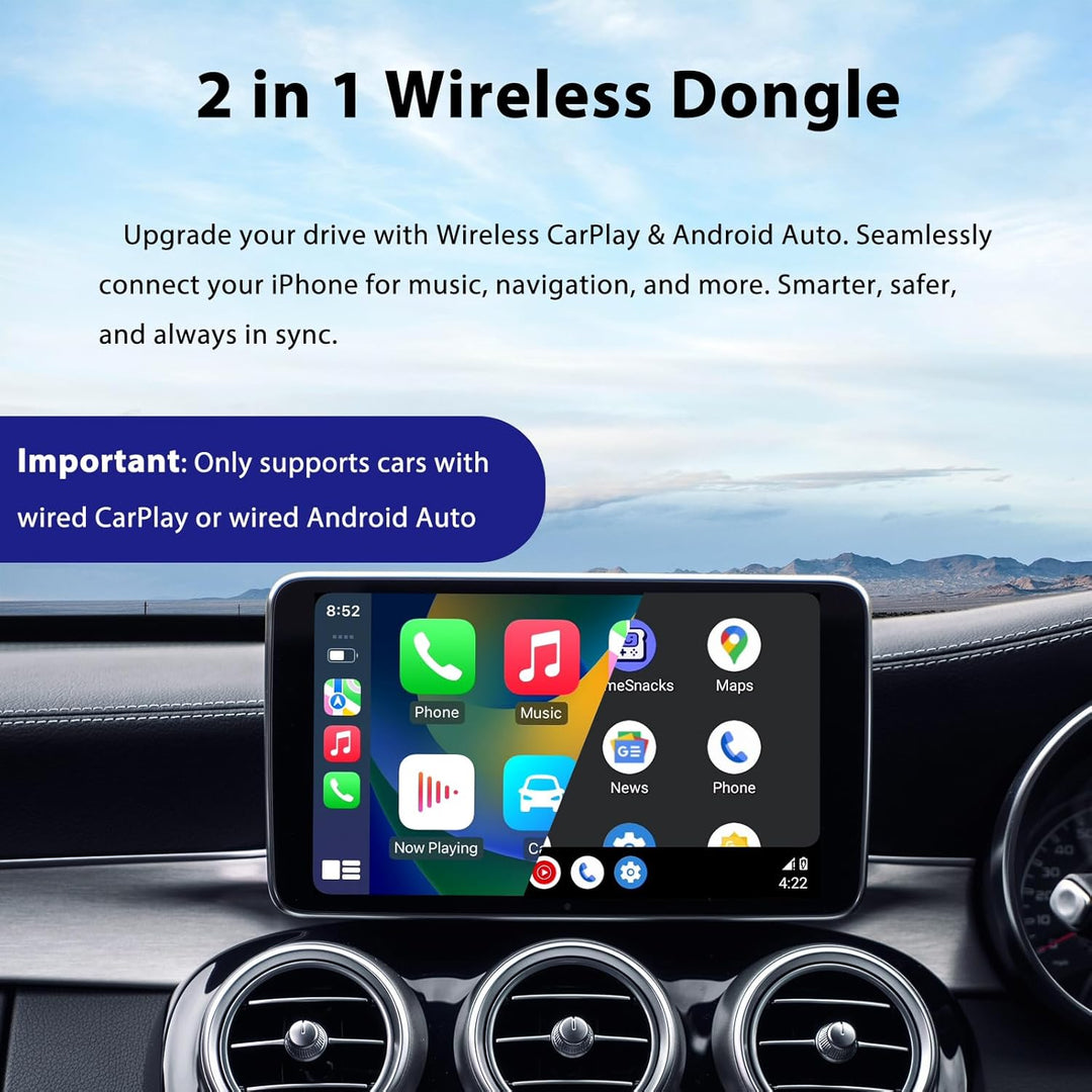 Sunweyer S21 Wireless CarPlay und Android Auto Adapter, 2 in 1 Auto Konnektivität Dongle, Plug & Pla
