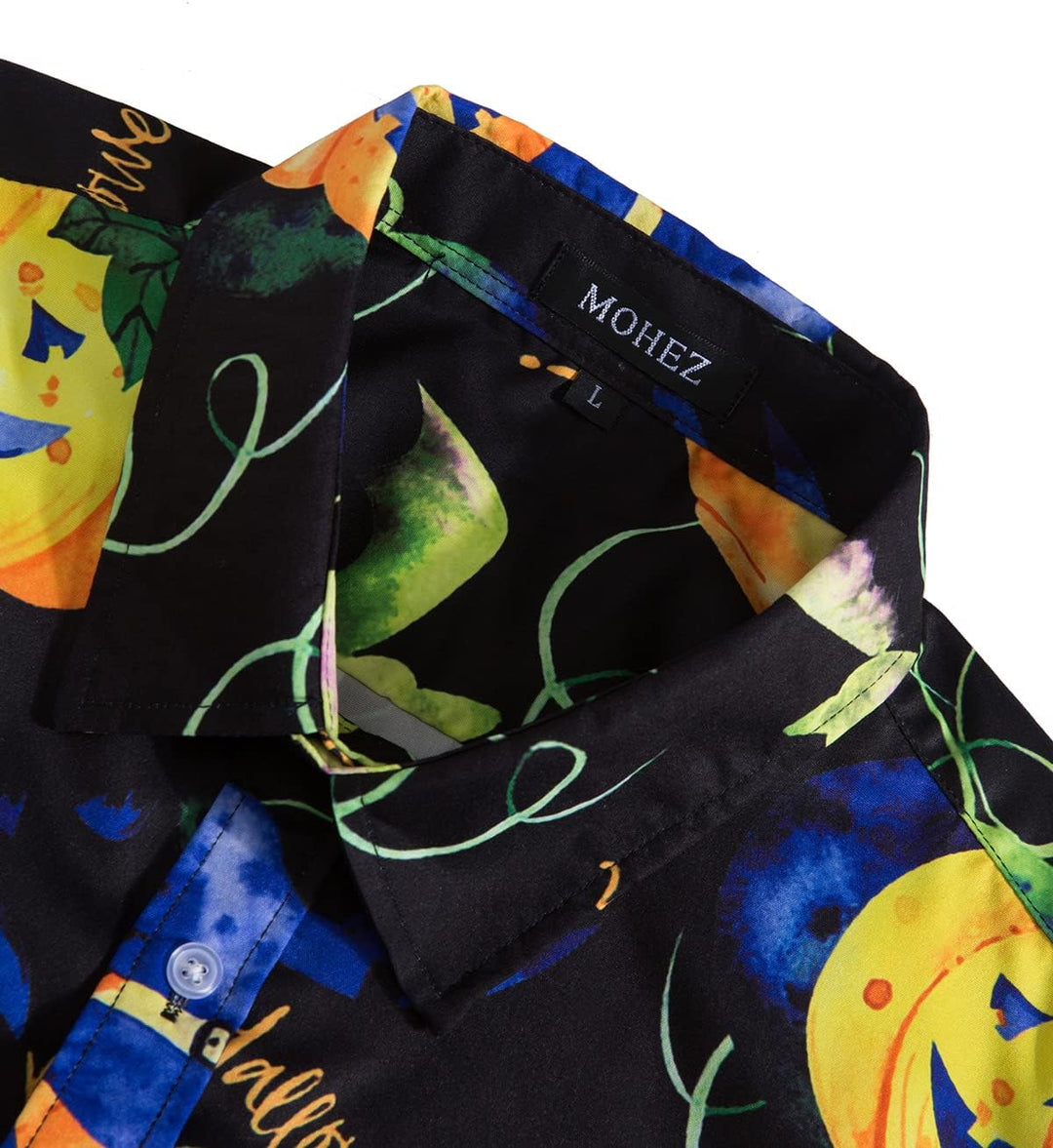 MOHEZ Herren Halloween Hemd Langarm Lustig Funky Kürbis Skull Schädel Druck Kostüm Urlaub Shirt Tops