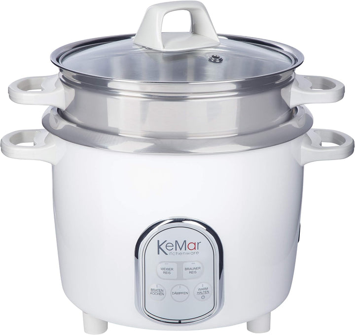 KeMar Kitchenware KRC-175 Reiskocher | 5 Programme | 1,4L | 500W | Edelstahltopf | Glasdeckel |