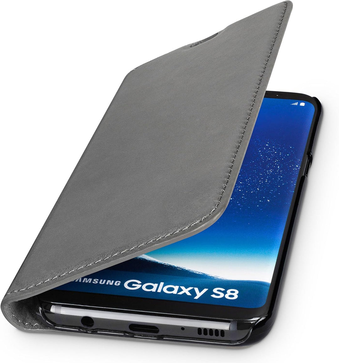 WIIUKA Echt Ledertasche -TRAVEL Nature- für Samsung Galaxy S8 -DEUTSCHES Leder- Grau, mit Kartenfach