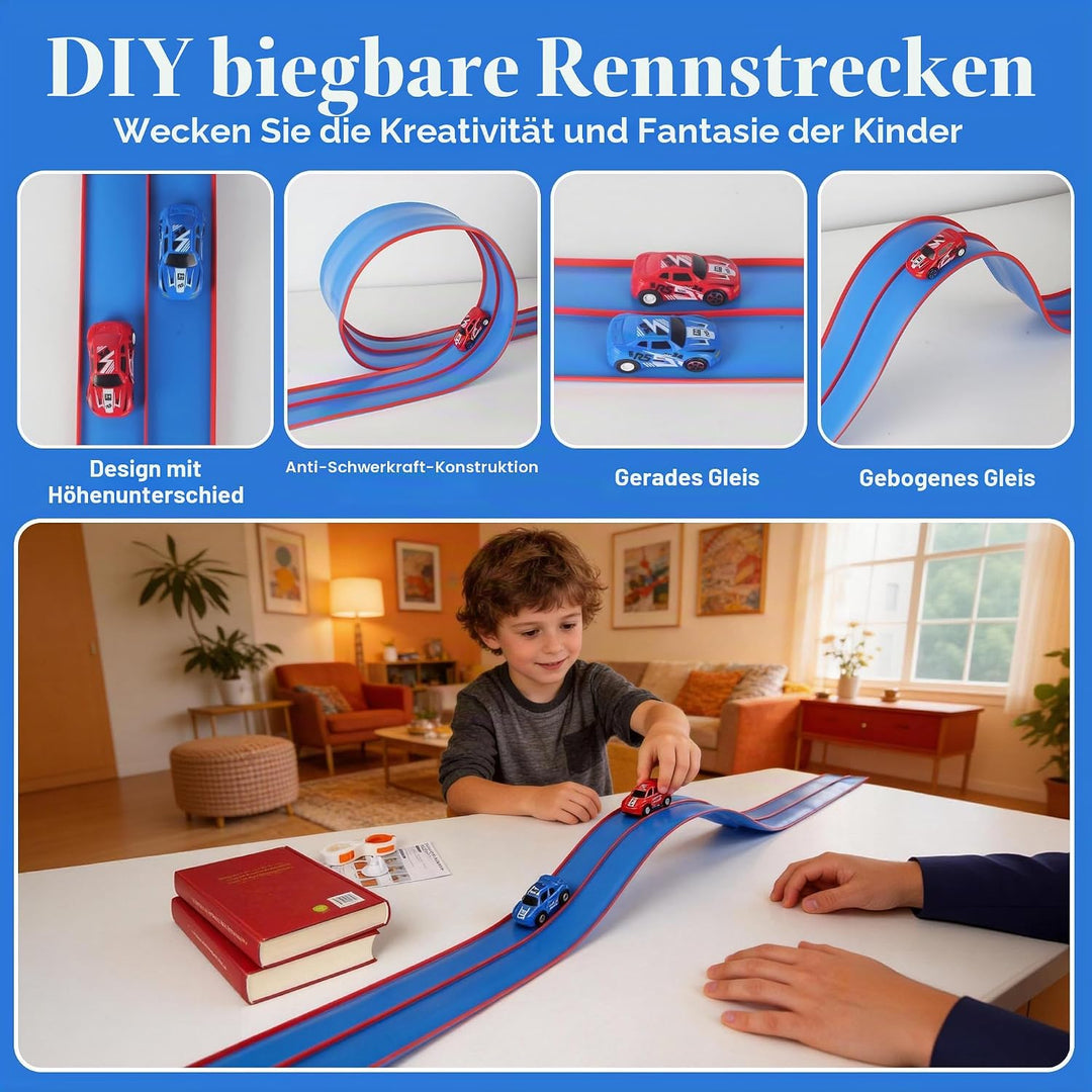 4.5m Flexible Rennbahn Kinder Set,Flexible Autorennbahn Kinder,Für Hot Wheelsz Rennstrecke,Tragbare