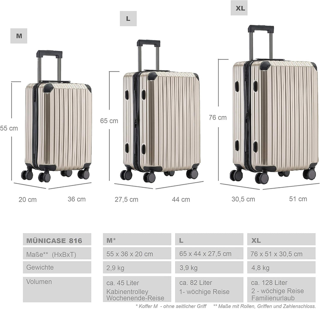Münicase M816 TSA-Schloss Koffer Reisekoffer Trolley Kofferset Hardschale Boardcase Handgepäck (Cham