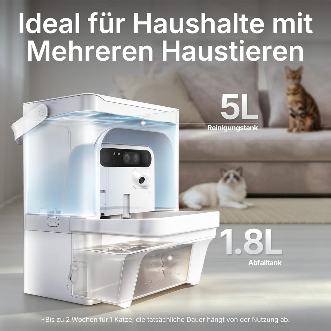 PETKIT EverSweet Ultra Katzen Trinkbrunnen mit KI-Kamera, 5L Frisch/Abwassertrennung, Filterloses De