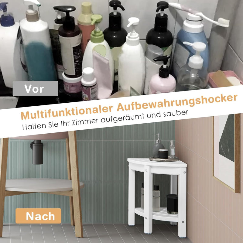 RELAX4LIFE Eck-Duschbank, HDPE-Duschhocker mit Ablage, Badezimmer-Fussstütze für Kleine Räume, Wasse