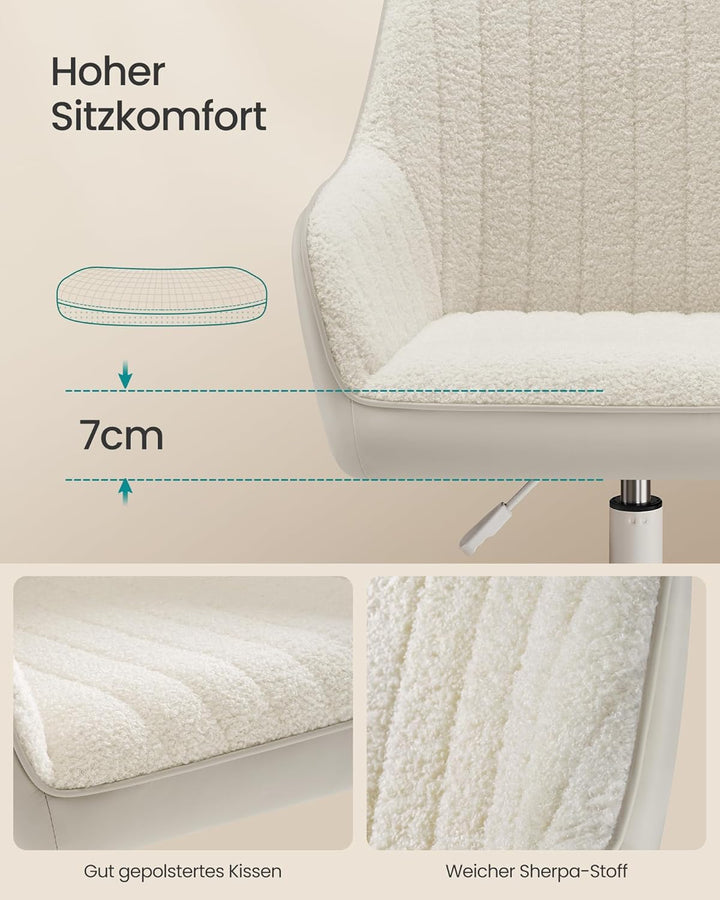 SONGMICS Bürostuhl, Drehstuhl, Sherpa und Kunstleder, Schaumstoffpolsterung, höhenverstellbar, für A
