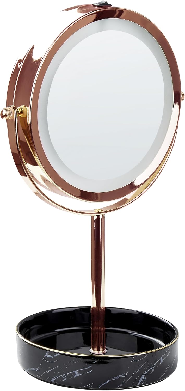 Kosmetikspiegel mit LED-Beleuchtung roségold/schwarz ø 26 cm doppelseitig Savoie