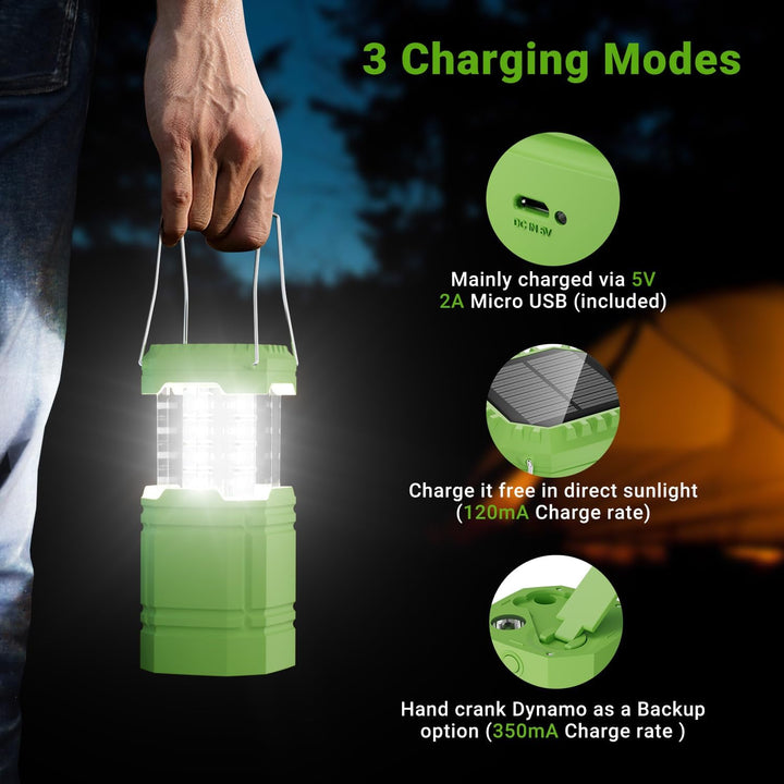 LED Campinglampe Solar, Wasserdicht LED Camping Laterne, Notfallleuchte mit Handkurbel, Eingebaute 3