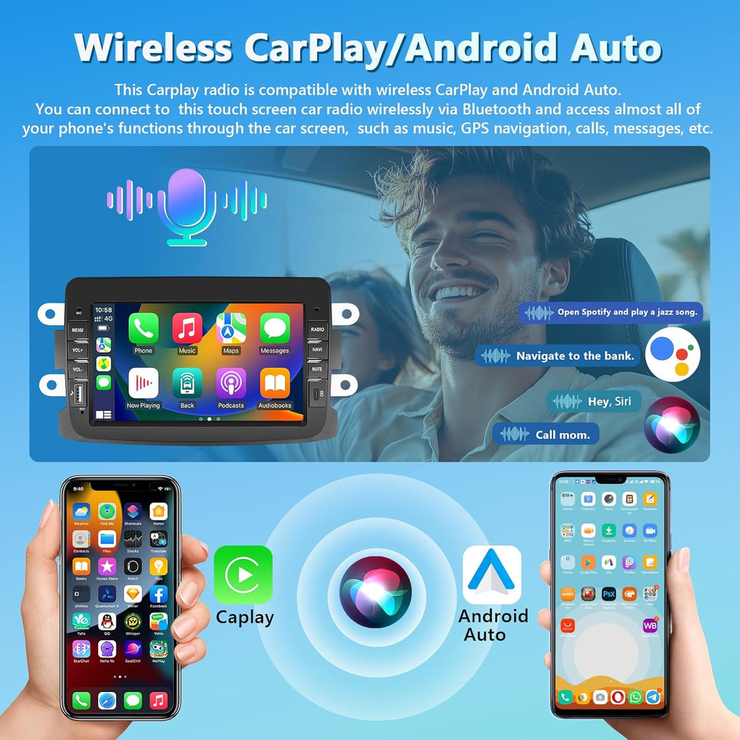 2GB+64GB Carplay Autoradio für Renault Dacia 2012-2017 Radio mit Wireless Android Auto, 7“ Bildschir