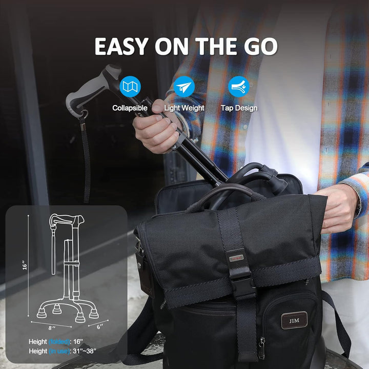 Rehand Vierfuss Spazierstock Gehstock, Gehstock mit Ergonomischem Griff und Anmutiger 4-Zinken-Basis