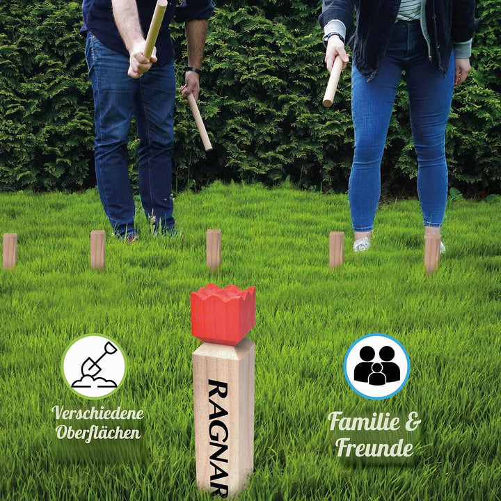 Toyfel Schwedenschach XXL – Kubb Spiel aus Massivholz Geschicklichkeitsspiel - Outdoor Spiel mit pra