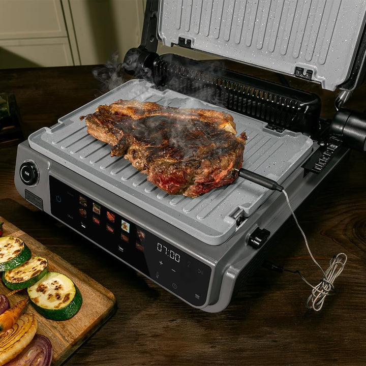 Cecotec Rock'nGrill 2000 Smash PerfectCook Elektrogrill mit Grill, 2000W, Temp-Sonde, Smash Burger,