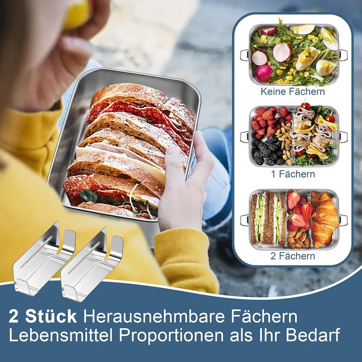 Homikit Bento Box, 1400ml Edelstahl Brotdose Lunchbox mit Fächern, Lunch Box Gross für Kinder Erwach