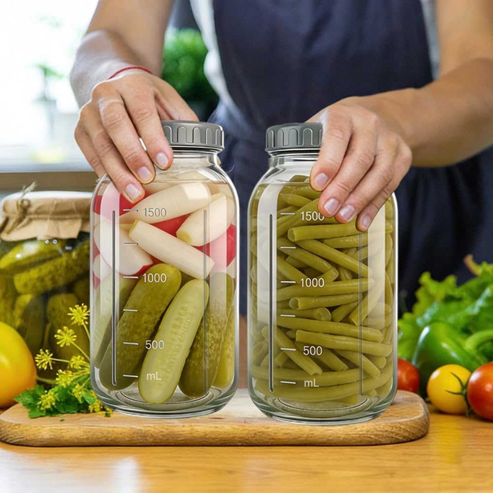 2er Fermentierglas 64oz/1.9L, Kimchi Behälter mit Luftschleuse, Gross Fermentationsglas, Glas Dosen