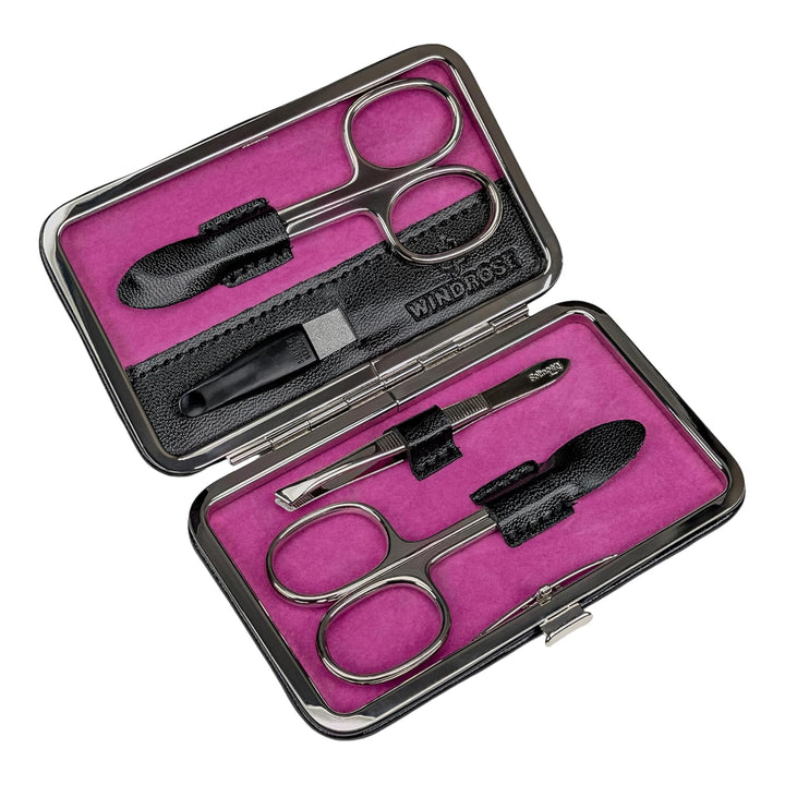 Windrose Merino Manicure Bügeletui 11 cm schwarz/pink, Schwarz/Pink
