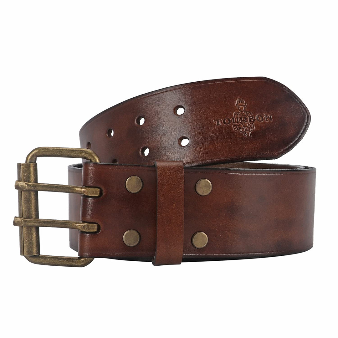 TOURBON Deluxe Rindsleder Gürtel für DIY Werkstatt Werkzeugtasche Western Cowboy Herren Gurt M (Brau