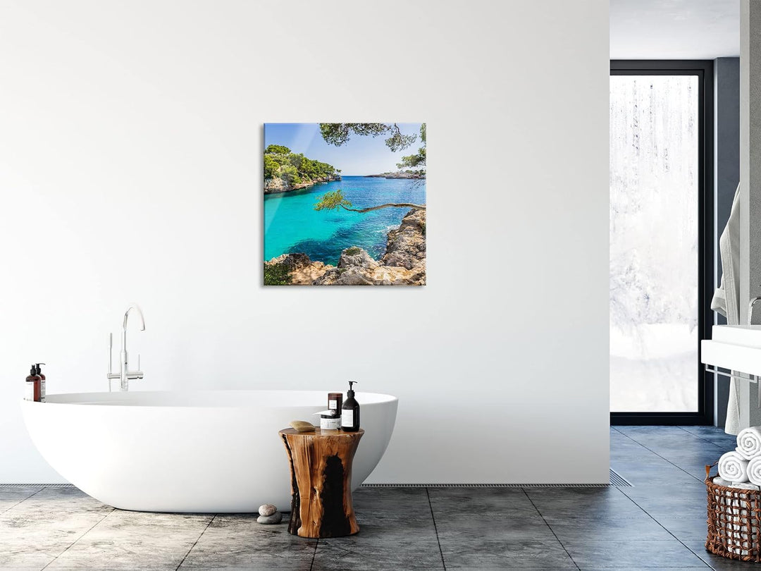 Pixxprint Glasbild | Wandbild auf Echtglas | Mallorca Bay Cove | 60x60 cm | inkl. Aufhängung und Abs