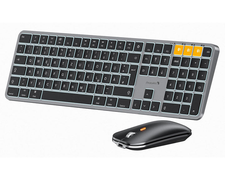 ProtoArc KM100-A Beleuchtet Tastatur Maus Set Kabellos für Mac, Bluetooth QWERTZ Funk Tastatur mit M